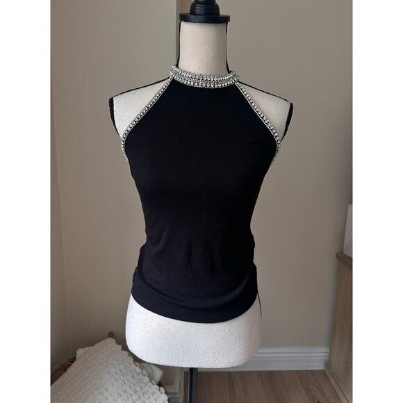 Generation Love Diane Black Sleeveless Razor Back Rhinestone Trim Top XS - Picture 3 of 8